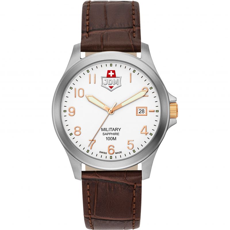 JDM Military JDM-WG001-02 Alpha I White Dial Brown Leather Men's Watch - mzwatcheslk srilanka