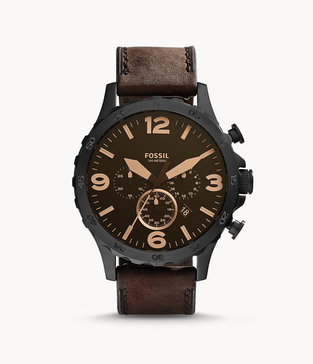 Fossil JR1487 Nate Brown Chronograph Dial Brown Leather Strap  Men's Watch - mzwatcheslk srilanka
