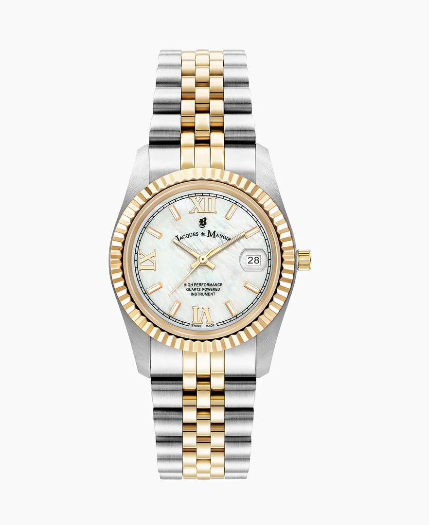 Jacques Du Manoir JWL01303 Inspiration Roman 34mm White Dial Two Tone Steel Women's Watch - mzwatcheslk srilanka