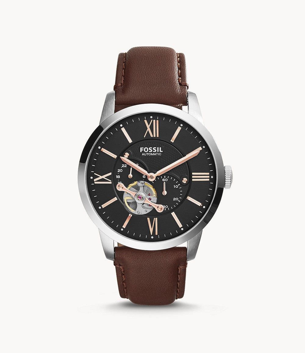 Fossil ME3061 Townsman Automatic Black Dial Brown Leather Strap Men's Watch - mzwatcheslk srilanka
