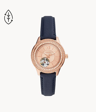 Fossil ME3212 Stella Automatic Rose Gold Dial Blue Leather Strap  Women's Watch - mzwatcheslk srilanka