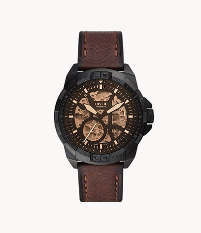 Fossil ME3219 Bronson Automatic Brown Skeleton Dial Brown Leather Strap Men's Watch - mzwatcheslk srilanka