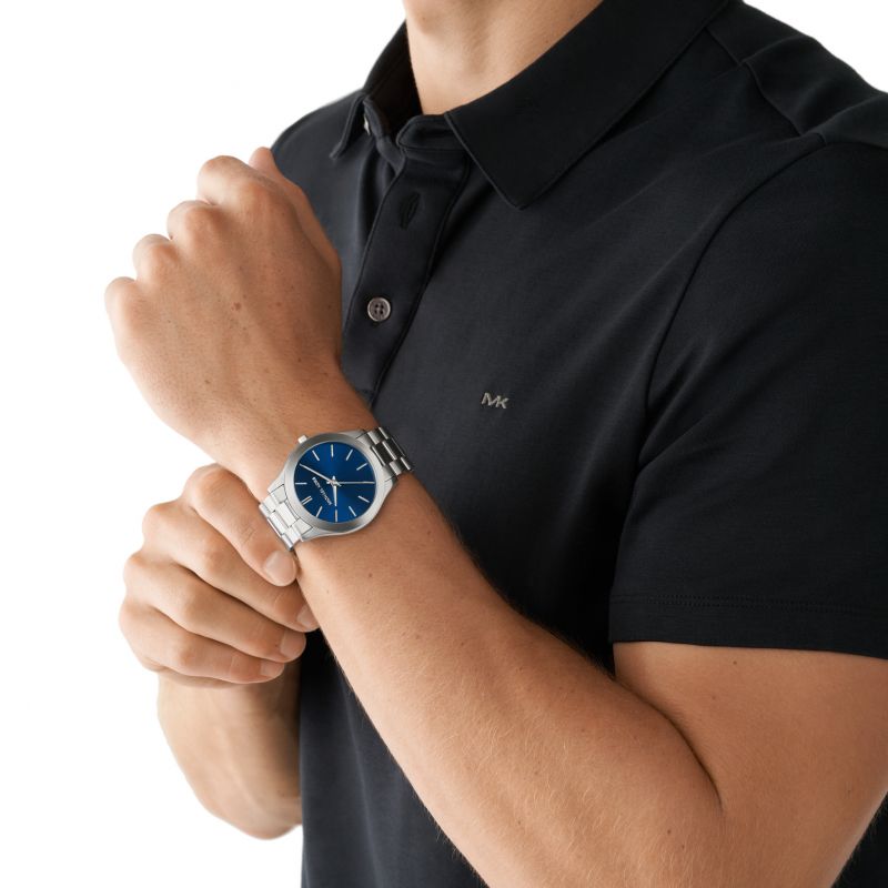 Michael Kors MK1060SET Slim Runway Blue Dial Steel Matching Wallet Men's Watch - mzwatcheslk srilanka