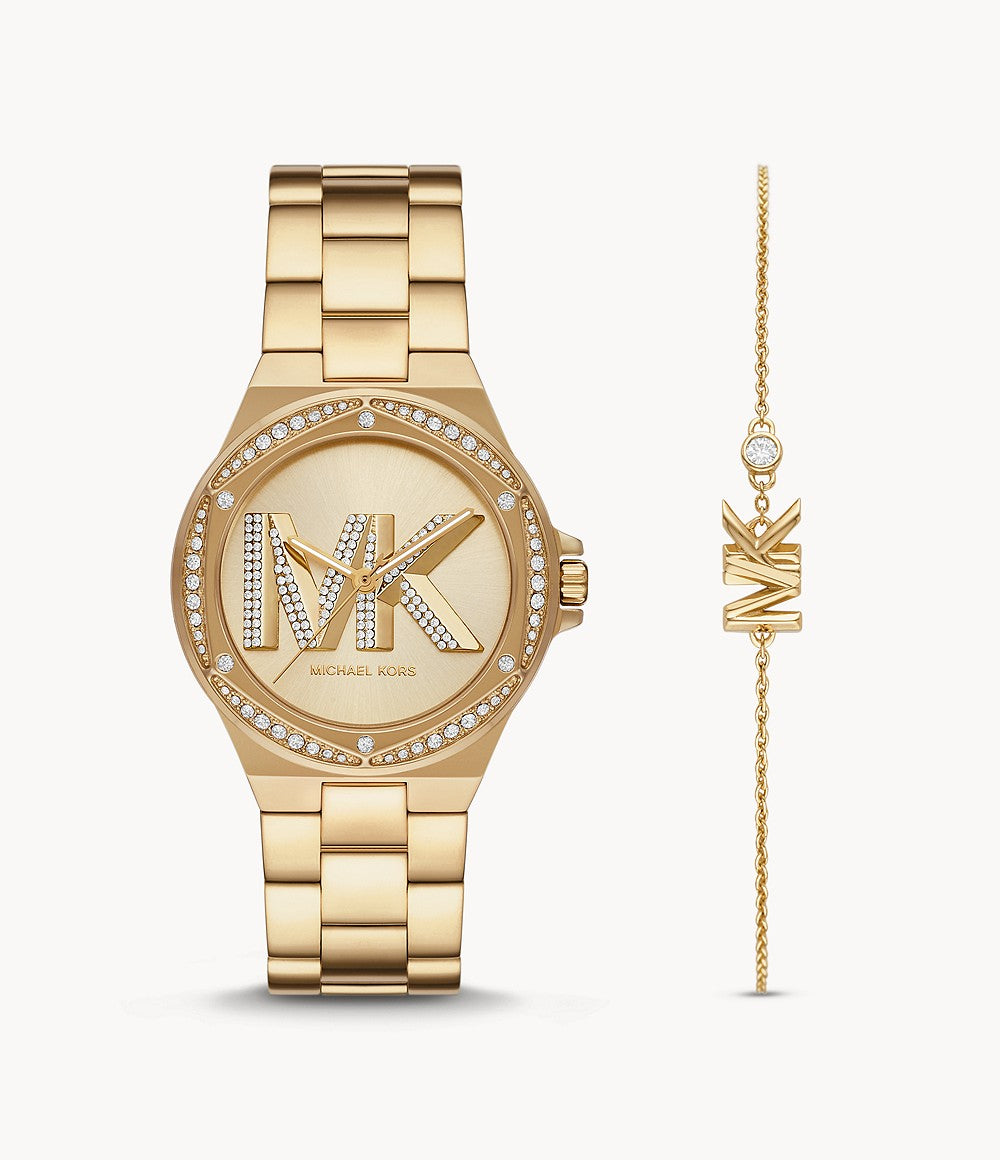 Michael Kors MK1062SET Lennox Gold MK Dial Gold Strap Matching Bracelet Women's Watch - mzwatcheslk srilanka