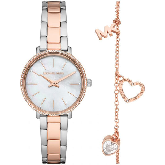 Michael Kors MK1066SET Pyper Mother of Pearl Dial Two Tone Strap Matching Bracelet Women's Watch - mzwatcheslk srilanka