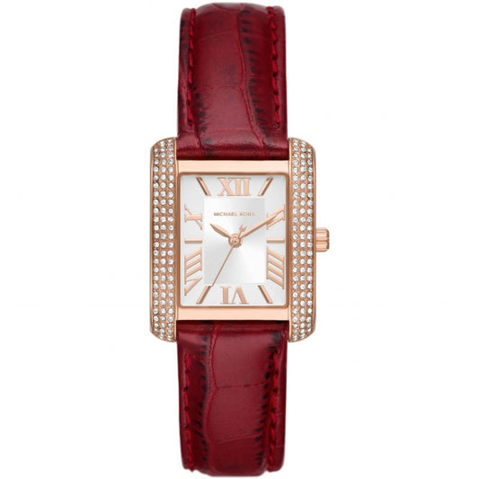 Michael Kors MK4689 Emery White Rectangular Dial Red Leather Strap Women's Watch - mzwatcheslk srilanka