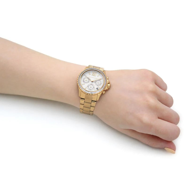 Michael kors gold watch with swarovski crystals hotsell