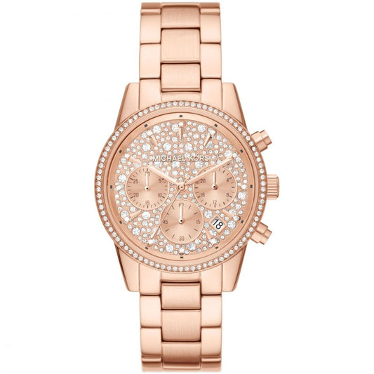 Michael Kors MK7302 Ritz Crystal Chronograph Rose Gold Stainless Steel Women's Watch - mzwatcheslk srilanka