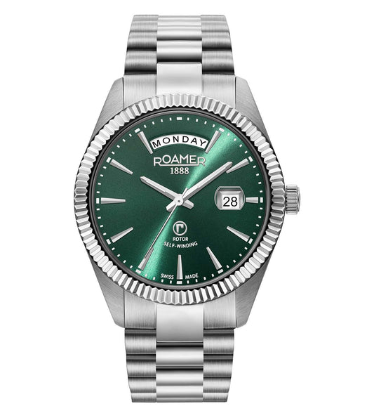 Roamer 981662 41 75 90 Primeline Day Date Green Dial With Steel Bracelet Men's Watch - mzwatcheslk srilanka