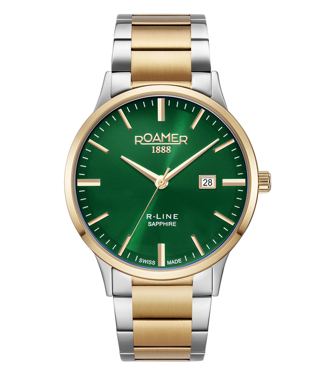 Roamer 718833 48 75 70 R Line Classic Green Dial Gold Bi Colour Bracelet Men's Watch - mzwatcheslk srilanka