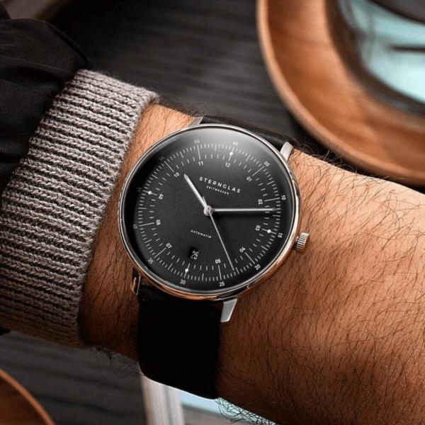 STERNGLAS S02-HH11-PR07 Hamburg Automatic Black Dial Black Leather Strap Men's Watch - mzwatcheslk srilanka