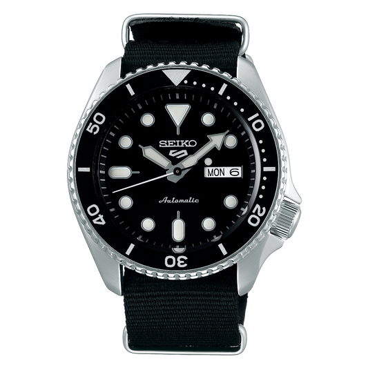 Seiko 5 Sports SRPD55K3 Automatic Black Dial Black Canvas Strap Men's Watch - mzwatcheslk srilanka