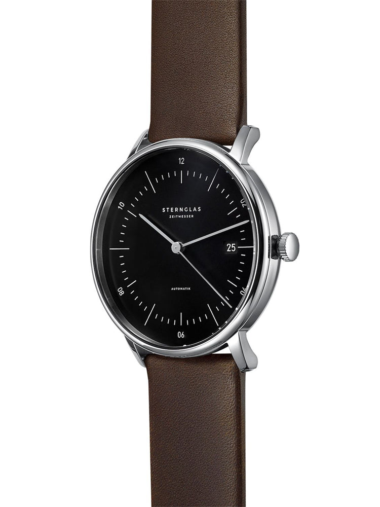 STERNGLAS S02-NA03-PR04 Naos Automatic Black Dial Brown Leather Strap Men's Watch - mzwatcheslk srilanka