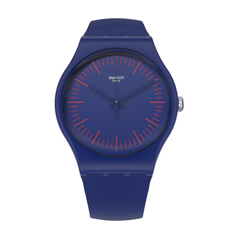 Swatch SUON146 BLUENRED Blue & Red Silicone Strap Blue Dial Red Markers Men's Watch - mzwatcheslk srilanka