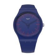 Swatch SUON146 BLUENRED Blue & Red Silicone Strap Blue Dial Red Markers Men's Watch - mzwatcheslk srilanka