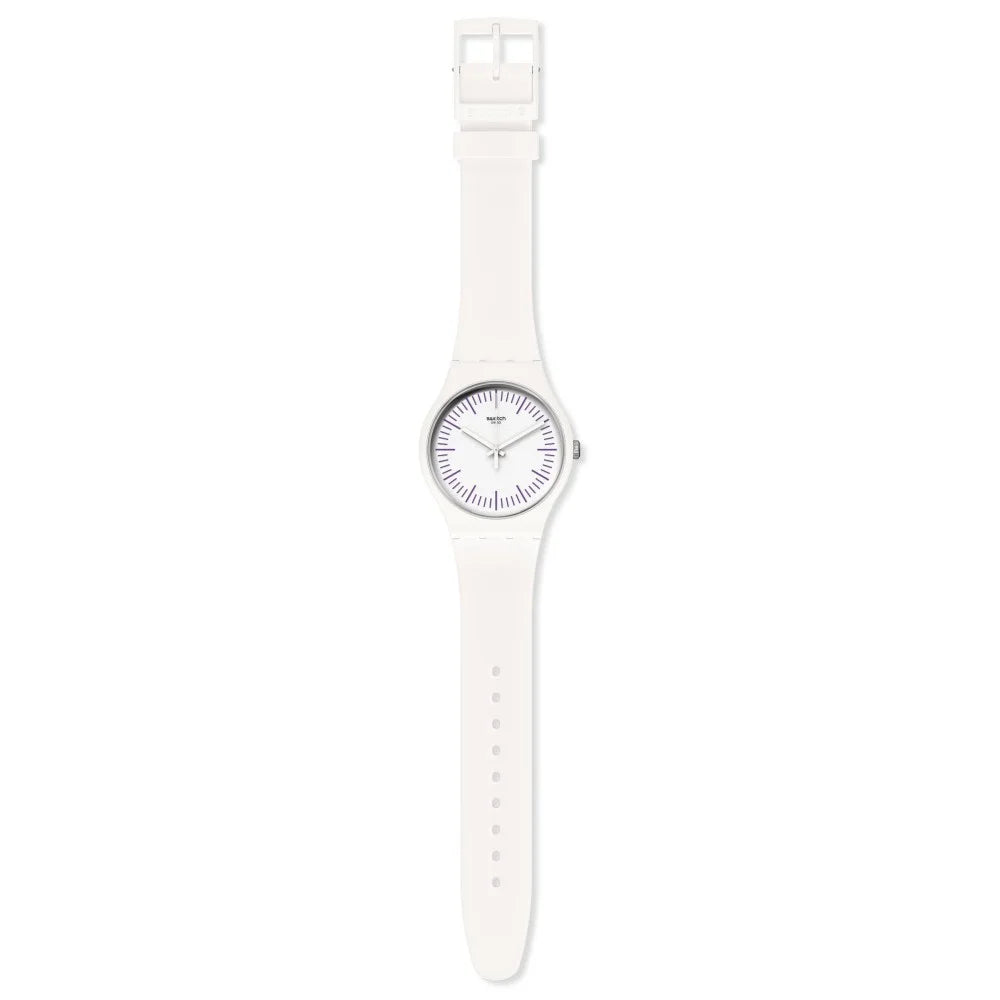 Swatch SUOW173 WHITENPURPLE White & Purple Silicone Strap White Dial Purple Markers Women's Watch - mzwatcheslk srilanka