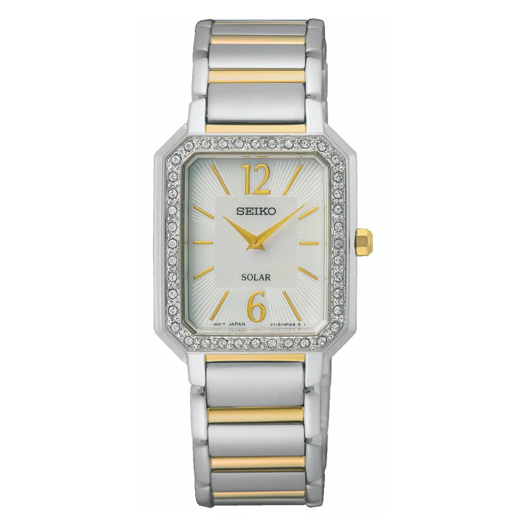 Seiko SUP466P1 White Rectangular Dial Two Tone Stainless Steel Bracelet Women's Watch - mzwatcheslk srilanka