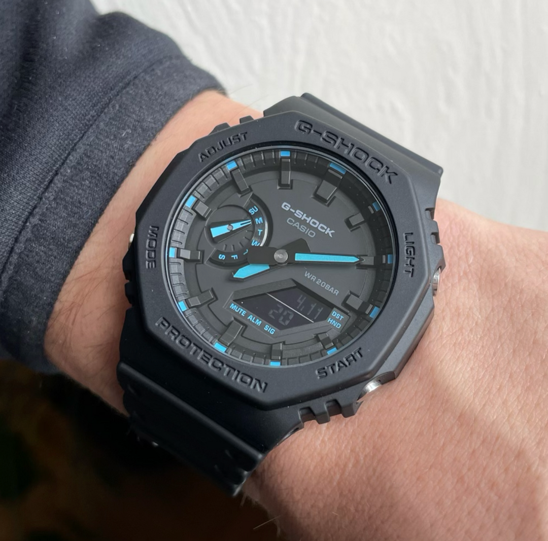 Casio G-Shock GA-2100-1A2ER 2100 Utility Black Series Blue Detailing  Men's Watch - mzwatcheslk srilanka