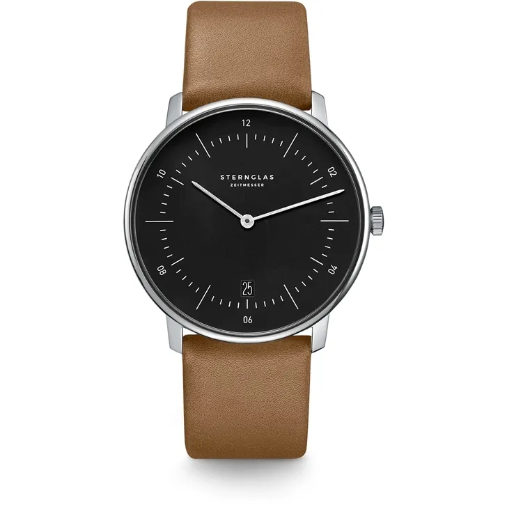 STERNGLAS S01-NA03-PR01 Naos Black Dial Brown Leather Strap Men's Watch - mzwatcheslk srilanka