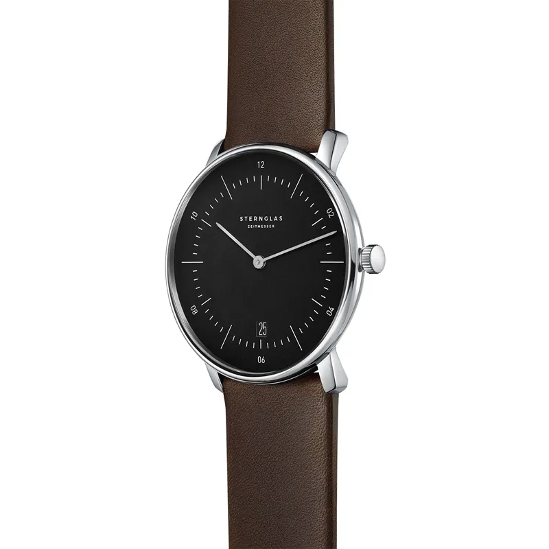 STERNGLAS S01-NA03-PR04 Naos Black Dial Brown Leather Strap Men's Watch - mzwatcheslk srilanka