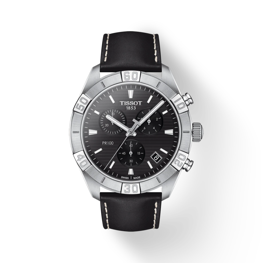 Tissot T1016171605100 PR100 Sport Chronograph Black Dial Black Leather Strap Men’s Watch - mzwatcheslk srilanka