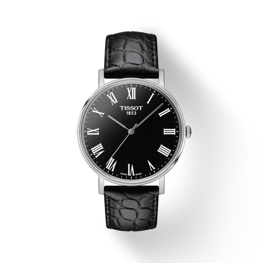 Tissot Everytime T1094101605300 Black Dial Black Leather Strap Men's Watch - mzwatcheslk srilanka