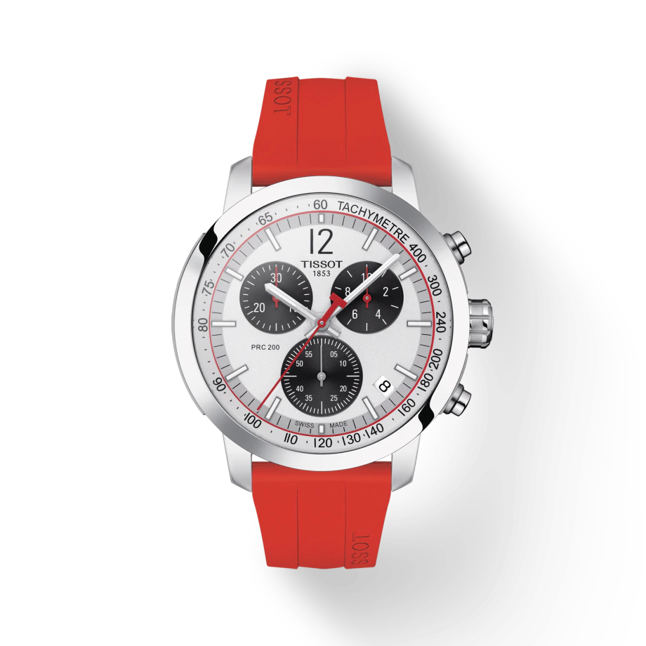 Tissot T1144171703702 PRC 200 Chronograph Silver Dial Red Rubber Strap Men's Watch - mzwatcheslk srilanka