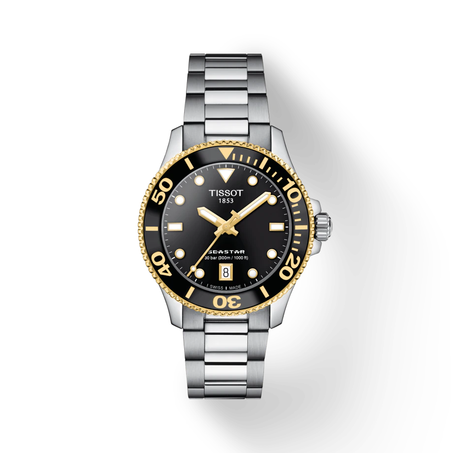 Tissot  T1202102105100 Seastar 1000 36mm Black Dial Stainless Steel Bracelet Men's Watch - mzwatcheslk srilanka