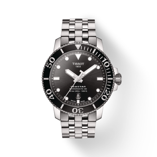 Tissot T1204071105100 Seastar 1000 Powermatic 80 Black Dial Stainless Steel Men's Watch - mzwatcheslk srilanka