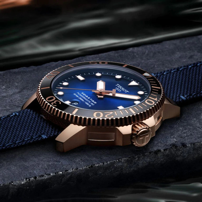 Tissot T1204073704100 Seastar 1000 Powermatic 80 Blue Dial Blue Fabric Men's Watch - mzwatcheslk srilanka