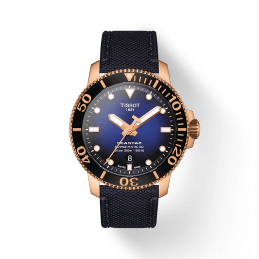 Tissot T1204073704100 Seastar 1000 Powermatic 80 Blue Dial Blue Fabric Men's Watch - mzwatcheslk srilanka