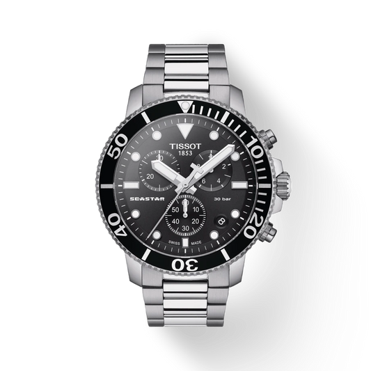 Tissot T1204171105100  Seastar 1000 Quartz Chronograph Black/Stainless Steel Men's Watch - mzwatcheslk srilanka