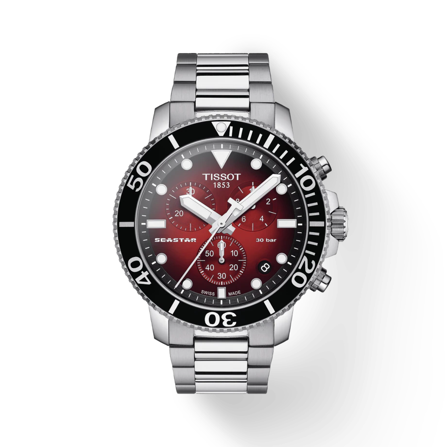 Tissot  T1204171142100 Seastar 1000 Chronograph Red Dial Stainless Steel Men's Watch - mzwatcheslk srilanka