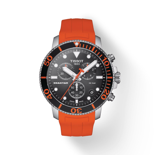 Tissot T1204171705101 Seastar 1000 Chronograph Orange Strap Men's Watch - mzwatcheslk srilanka