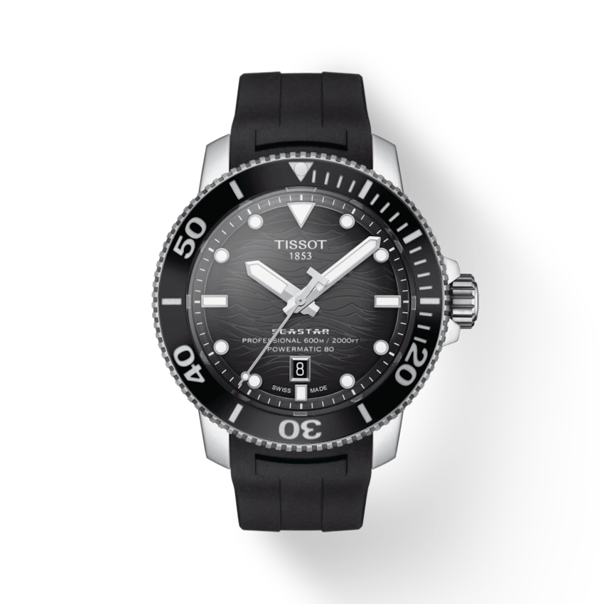 Tissot T1206071744100 Seastar 2000 Pro Powermatic 80 Black Dial Silicone Men's Watch - mzwatcheslk srilanka