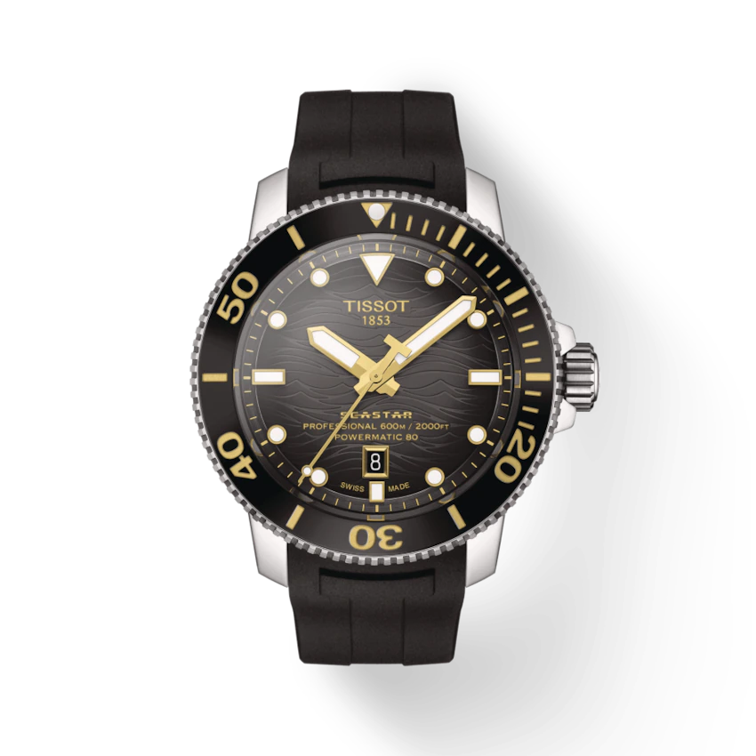 Tissot T1206071744101 Seastar 2000 Powermatic 80 Black Silicone Men's Watch - mzwatcheslk srilanka