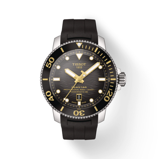Tissot T1206071744101 Seastar 2000 Powermatic 80 Black Silicone Men's Watch - mzwatcheslk srilanka