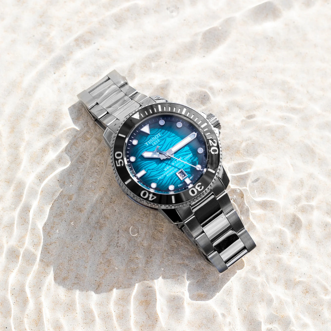 Tissot  T1206071104100 Seastar 2000 Pro Powermatic 80 Turquoise Dial Steel Bracelet Men's Watch - mzwatcheslk srilanka