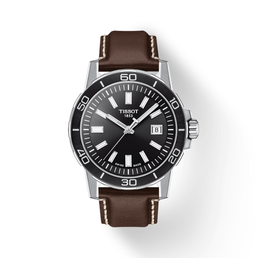 Tissot T1256101605100 Supersport Black Dial Brown Leather Strap Men's Watch - mzwatcheslk srilanka