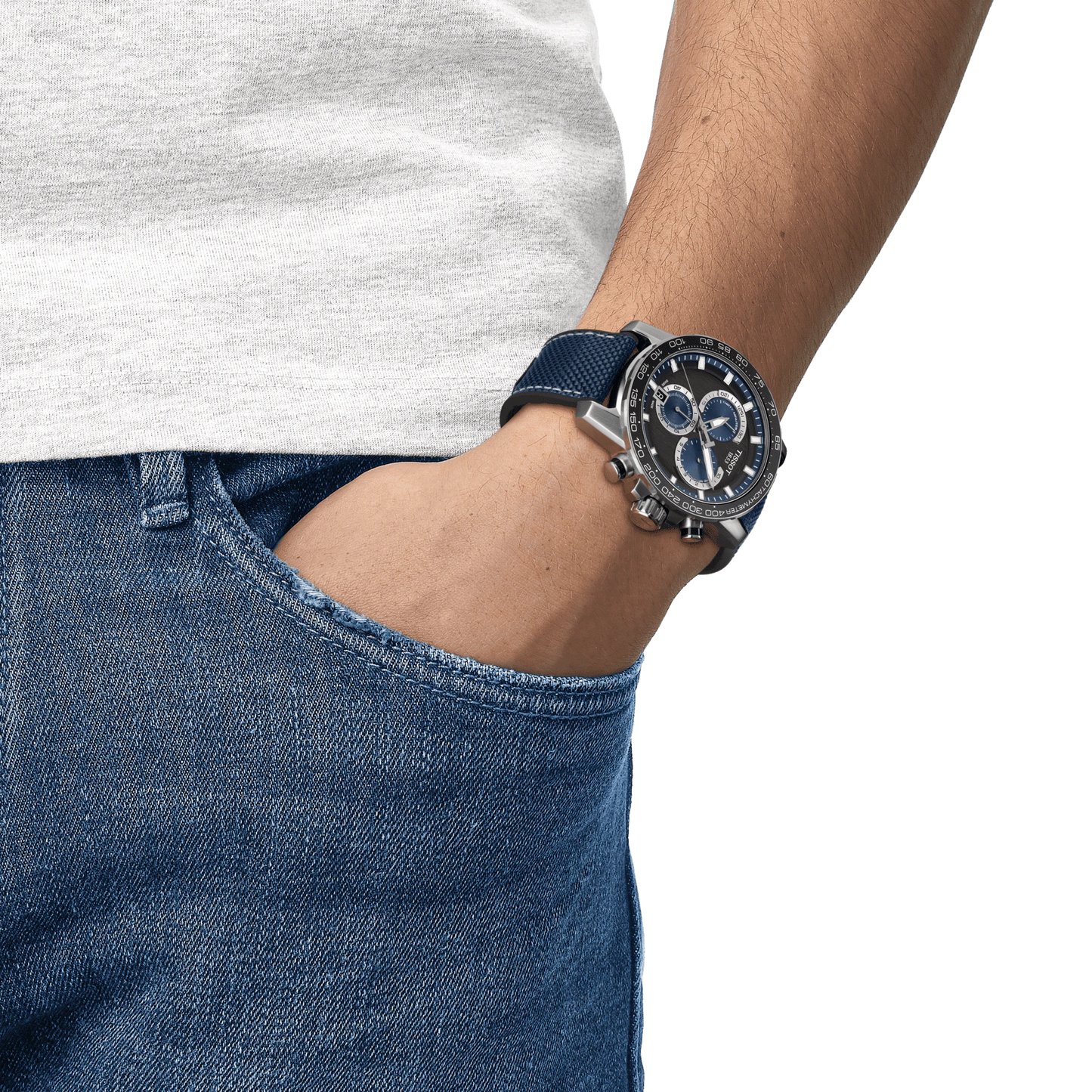 Tissot  T1256171705103 Supersports Chrono Blue Dial  Blue Leather Strap Men's Watch - mzwatcheslk srilanka