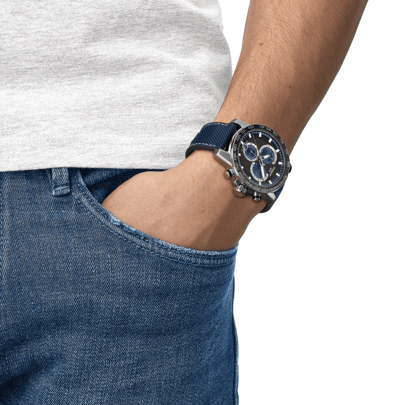 Tissot  T1256171705103 Supersports Chrono Blue Dial  Blue Leather Strap Men's Watch - mzwatcheslk srilanka