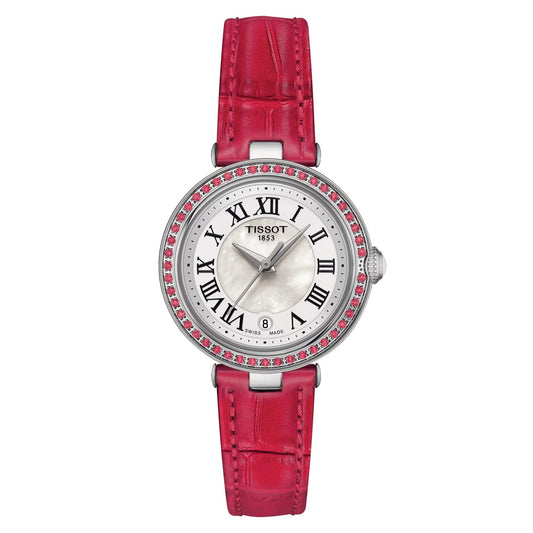 Tissot T1260106611300 Bellissima Small Lady Mother of Pearl Dial Crystal Set Pink Leather Strap Women’s Watch - mzwatcheslk srilanka