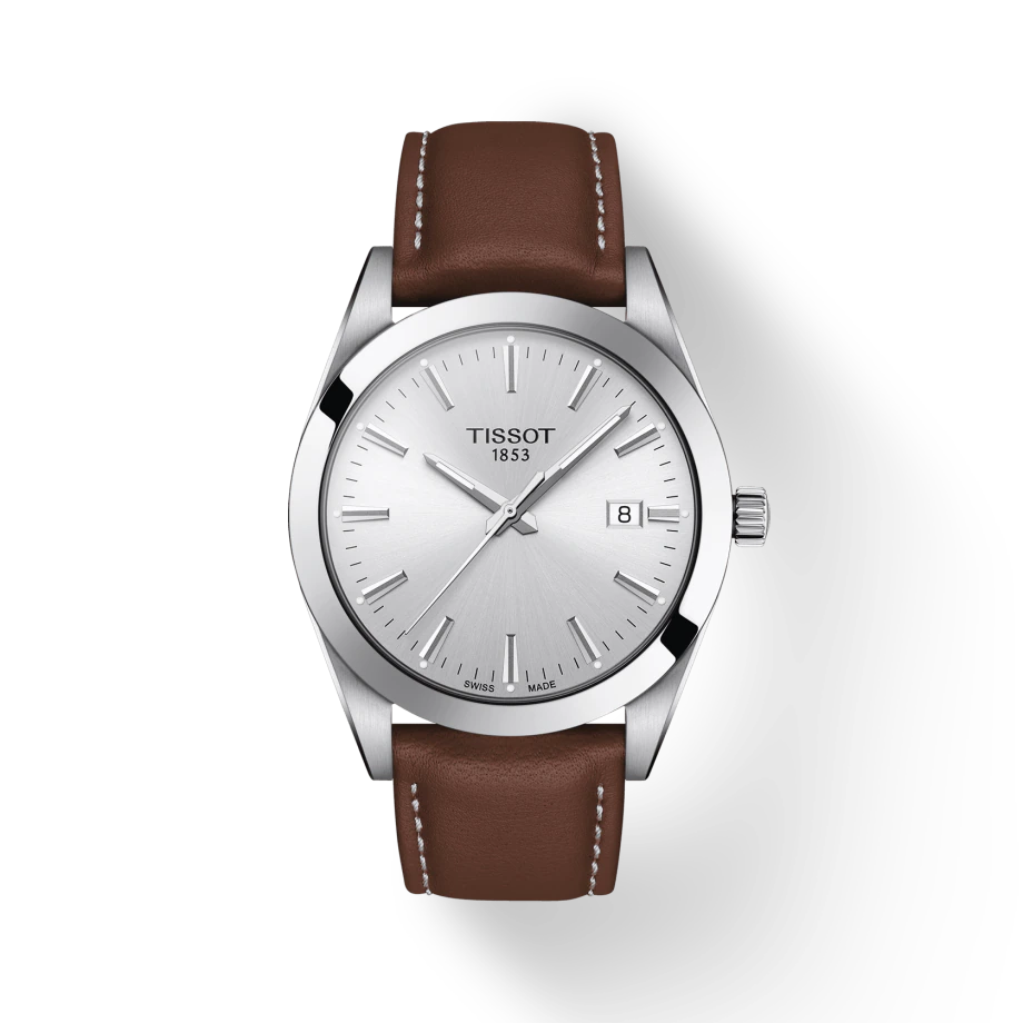 Tissot Gentleman T1274101603100 Brown Leather Strap Silver Dial Men's Watch - mzwatcheslk srilanka