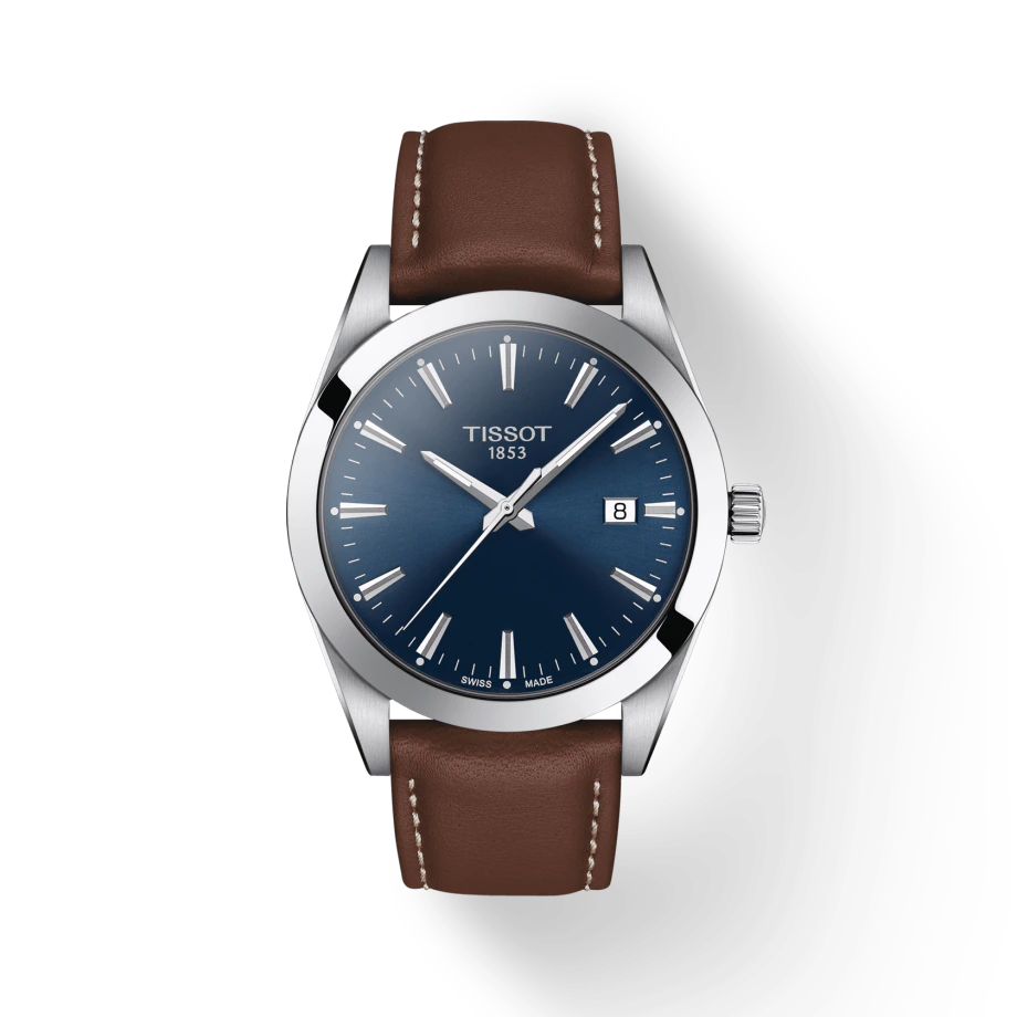 Tissot Gentleman T1274101604100 Brown Leather Strap Blue Dial Men's Watch - mzwatcheslk srilanka