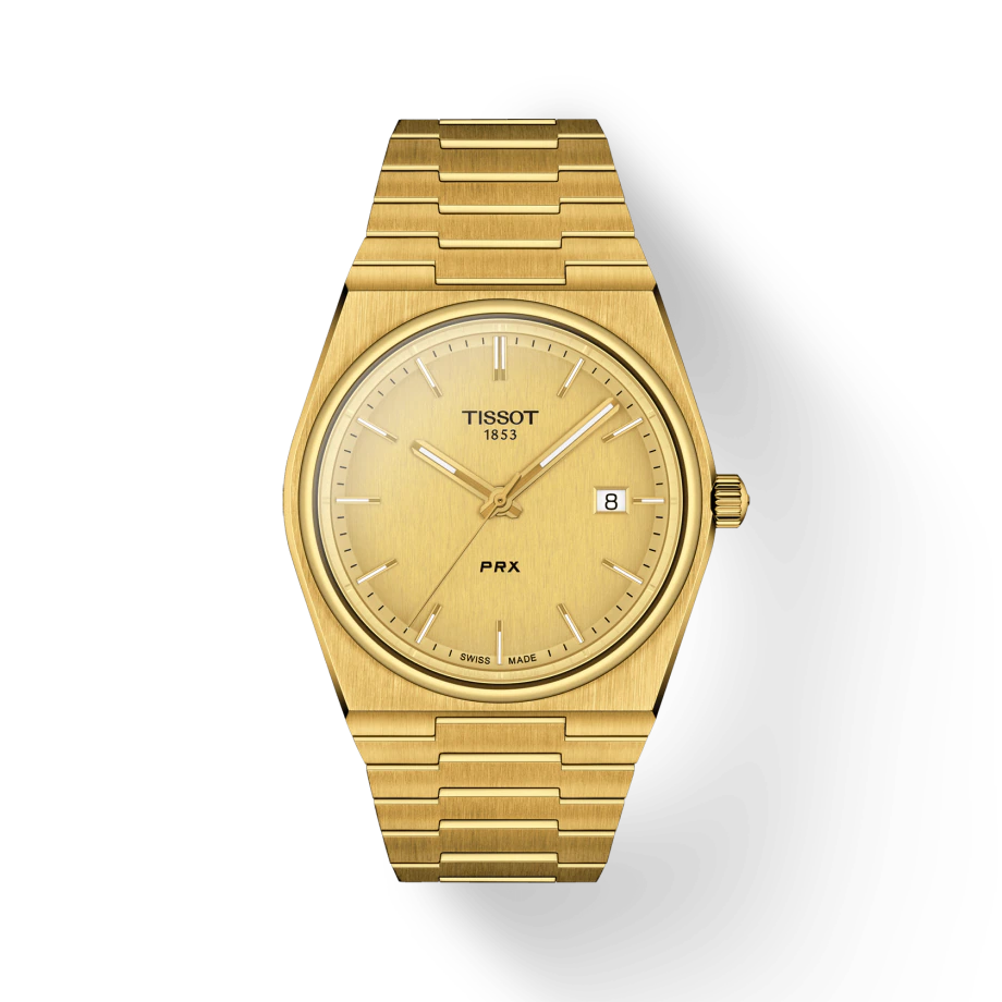 Tissot T1374103302100  PRX 40 205 Gold Dial Gold PVD Plated Steel Bracelet Men's Watch - mzwatcheslk srilanka