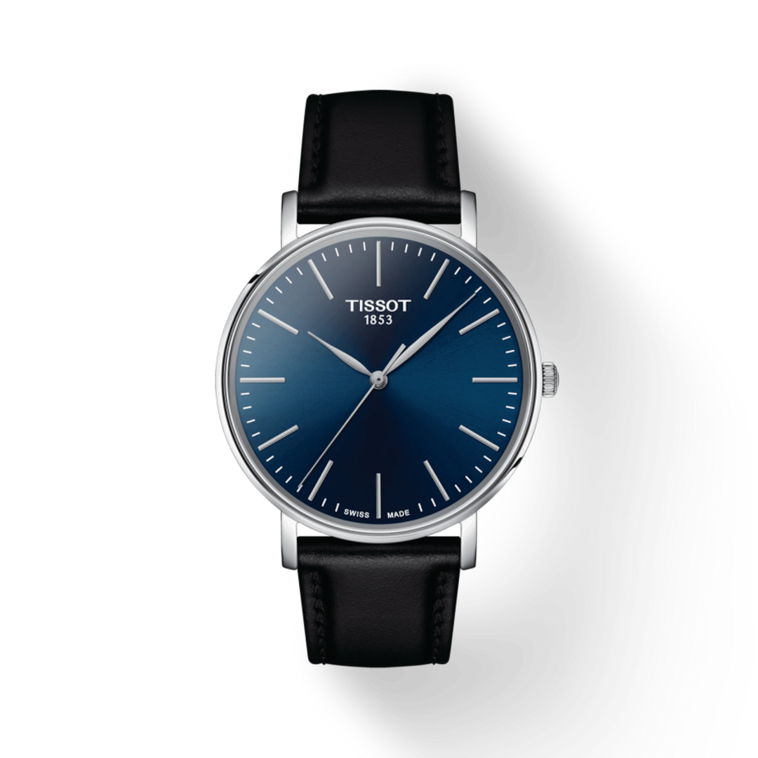 TTissot Men's Everytime T1434101604100 Blue Dial Black Leather Strap Watch - mzwatcheslk srilanka