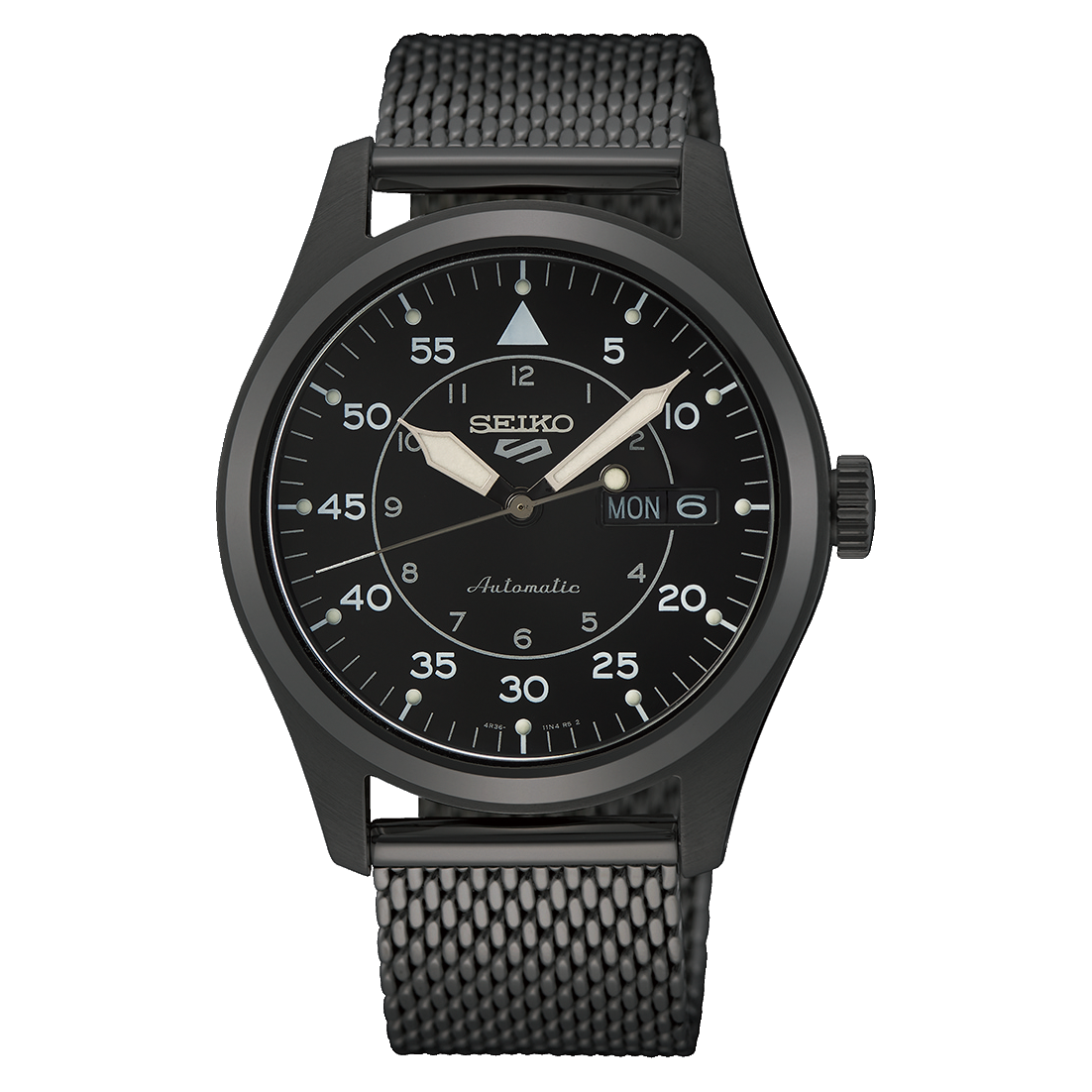 Seiko 5 Sports SRPH25K1 Flieger Automatic Black Dial Black Milanese Bracelet Men's Watch - mzwatcheslk srilanka