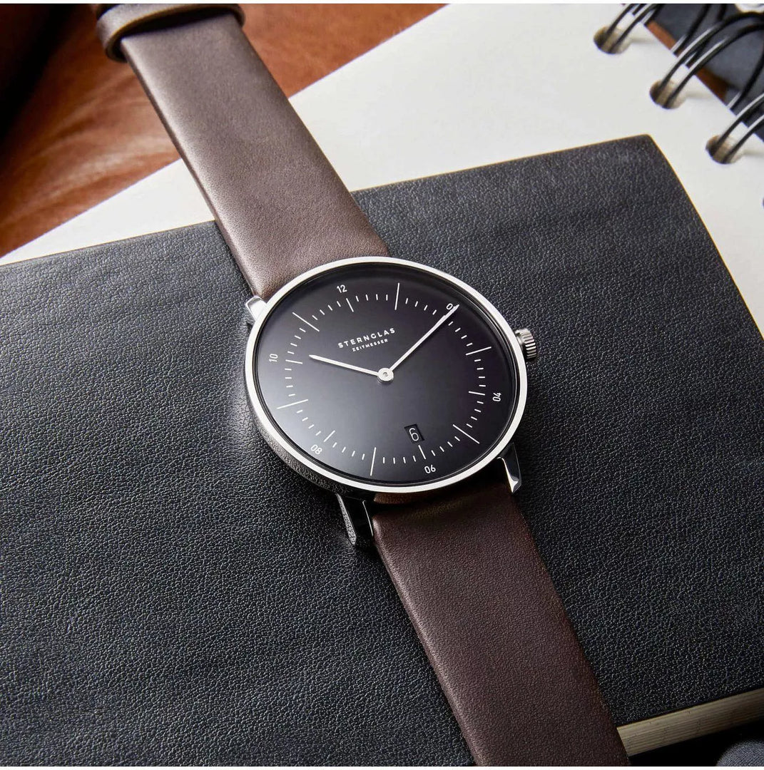 STERNGLAS S01-NA03-PR04 Naos Black Dial Brown Leather Strap Men's Watch - mzwatcheslk srilanka