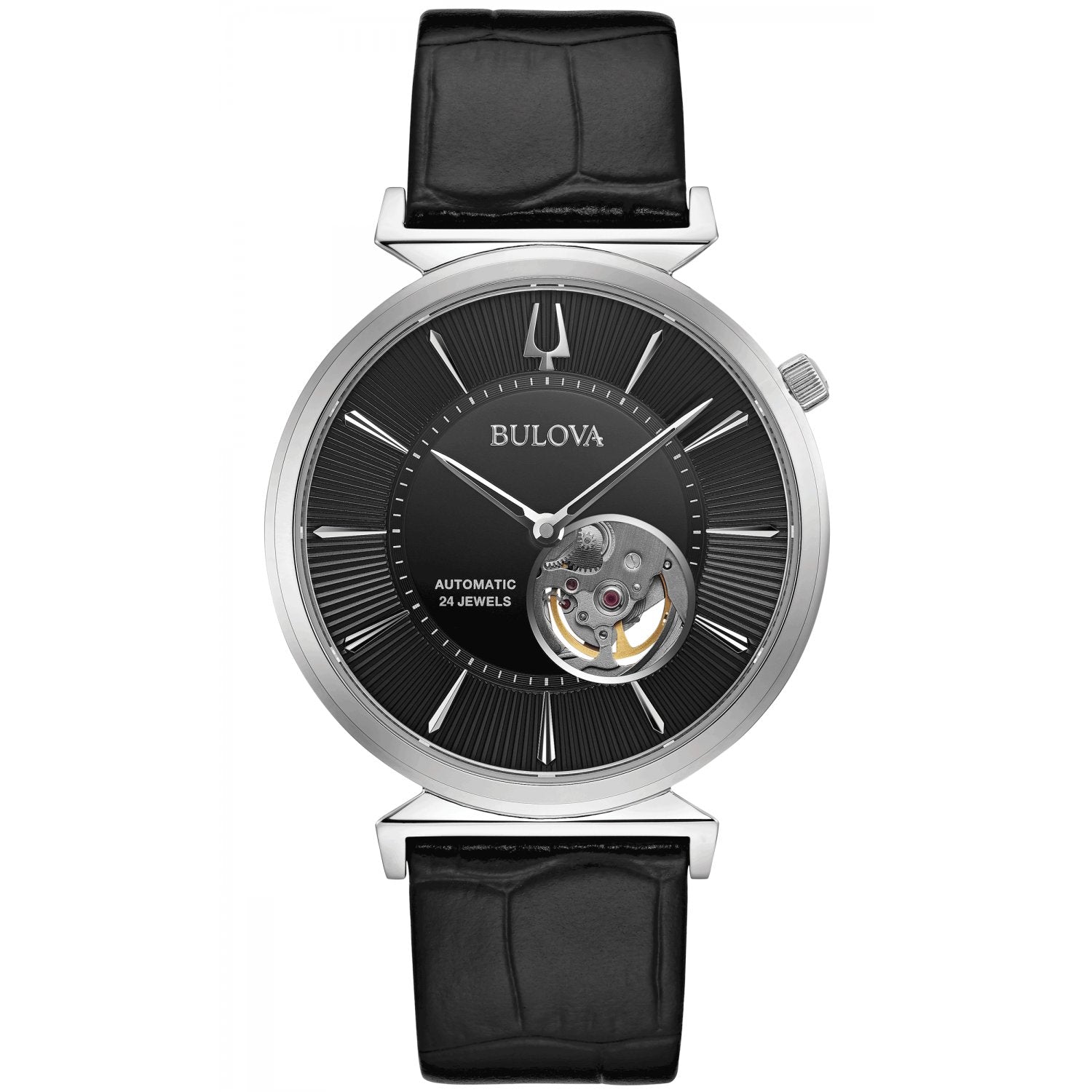 Bulova 96A234 Regatta Auto Black Dial Black Leather Strap Men's Watch - mzwatcheslk srilanka