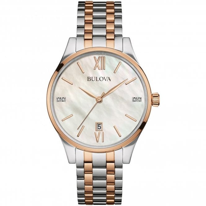 Bulova 98S150 Two Tone Rose Gold Pearl Diamond Women's Watch - mzwatcheslk srilanka